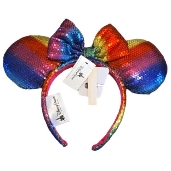 NWT DISNEY TOKYO 2022 MINNIE MOUSE SEQUIN PRIDE RAINBOW EARS - Picture 1 of 4